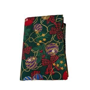 CHARTER CLUB Christmas Tablecloth Green Ornament Holly Bow Cotton 58x78